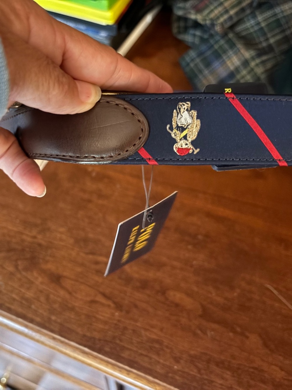 POLO RALPH LAUREN MENS LEATHER TRIM POLO BEAR BELT 36 WAIST NAVY